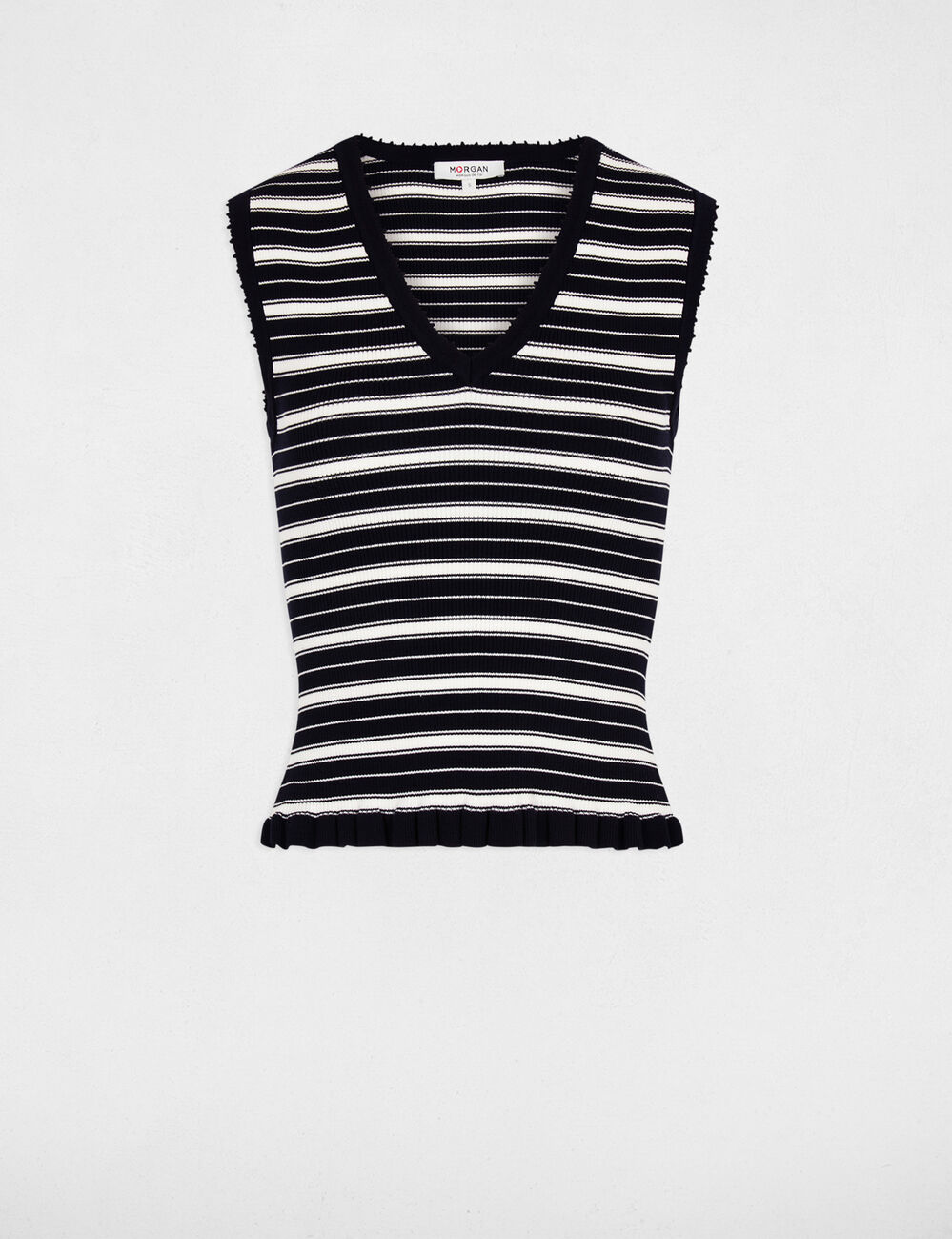 Pull sans manches col v bleu marine femme