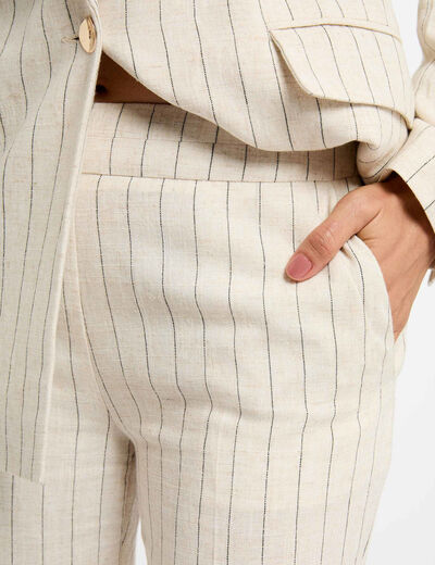 Weit geschnittene gestreifte Hose beige damen