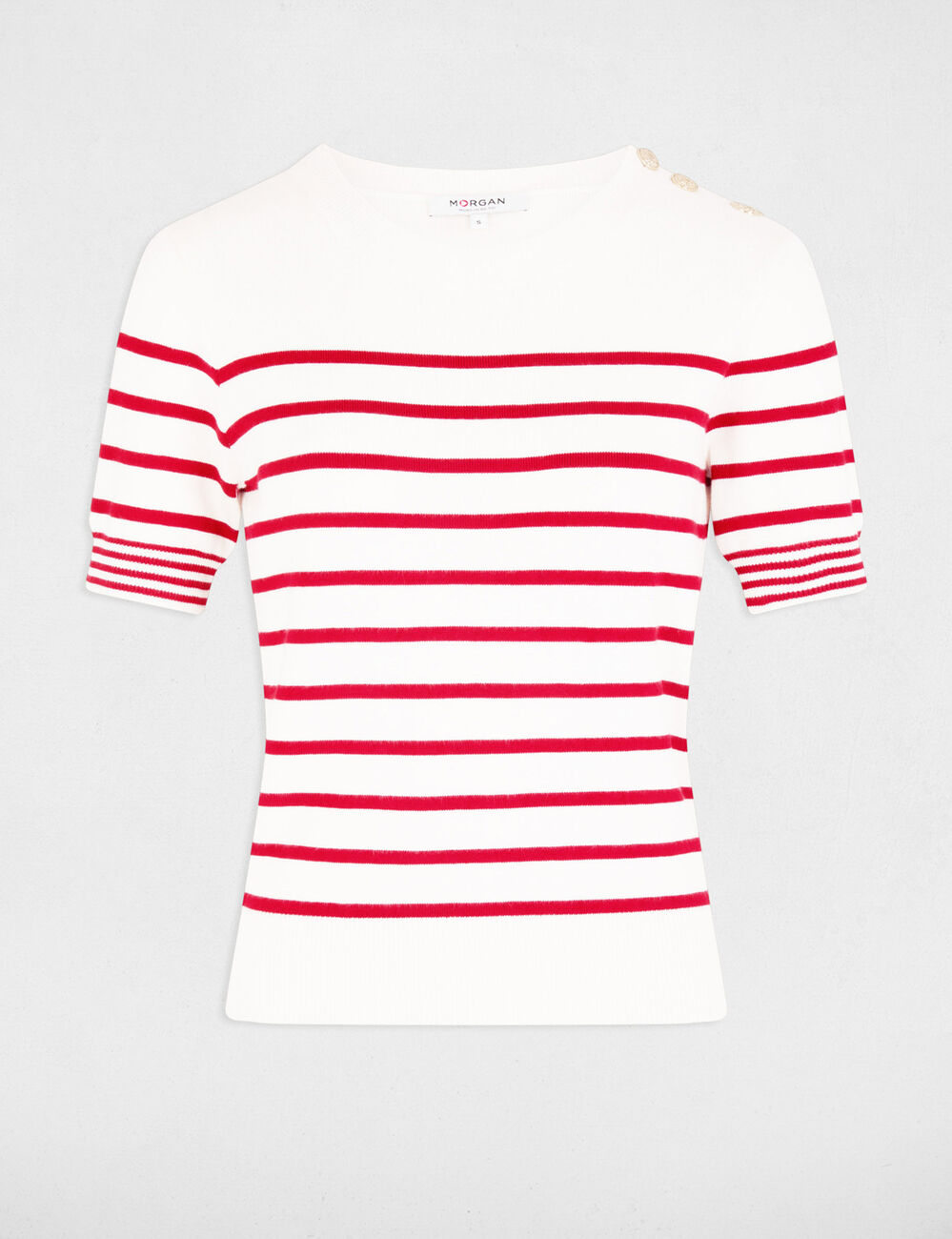 Pull manches courtes rayé ivoire femme