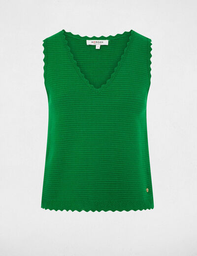 Pull ajust&eacute; col v vert prairie femme