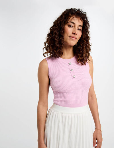 Débardeur maille sans manches rose pastel femme