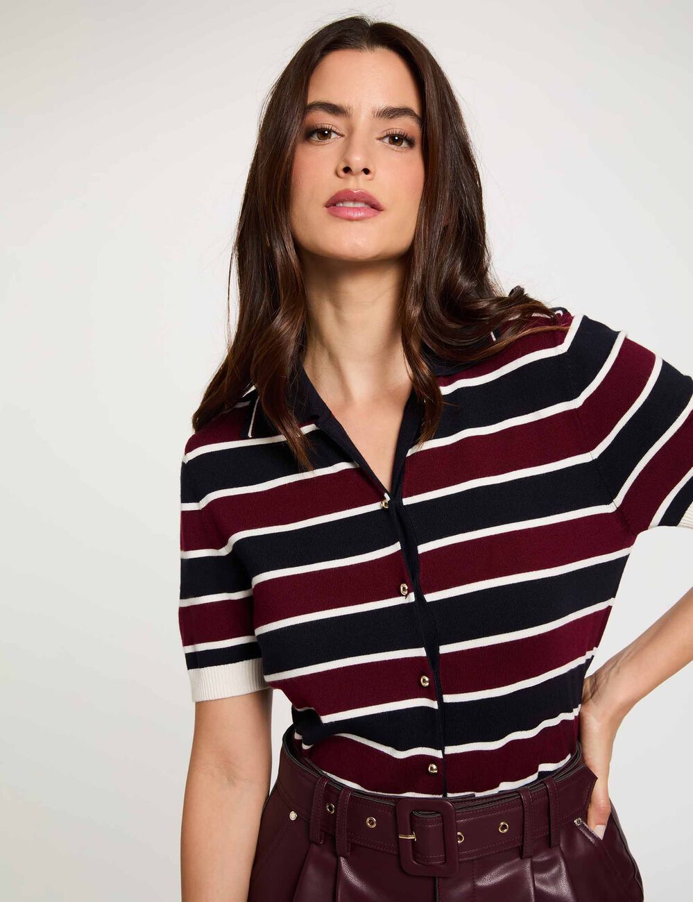 Gestreifter Pullover mit Polokragen bordeaux damen