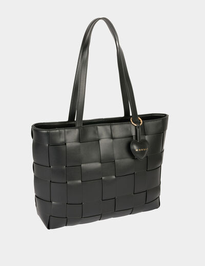 Sac cabas tress&eacute; noir femme