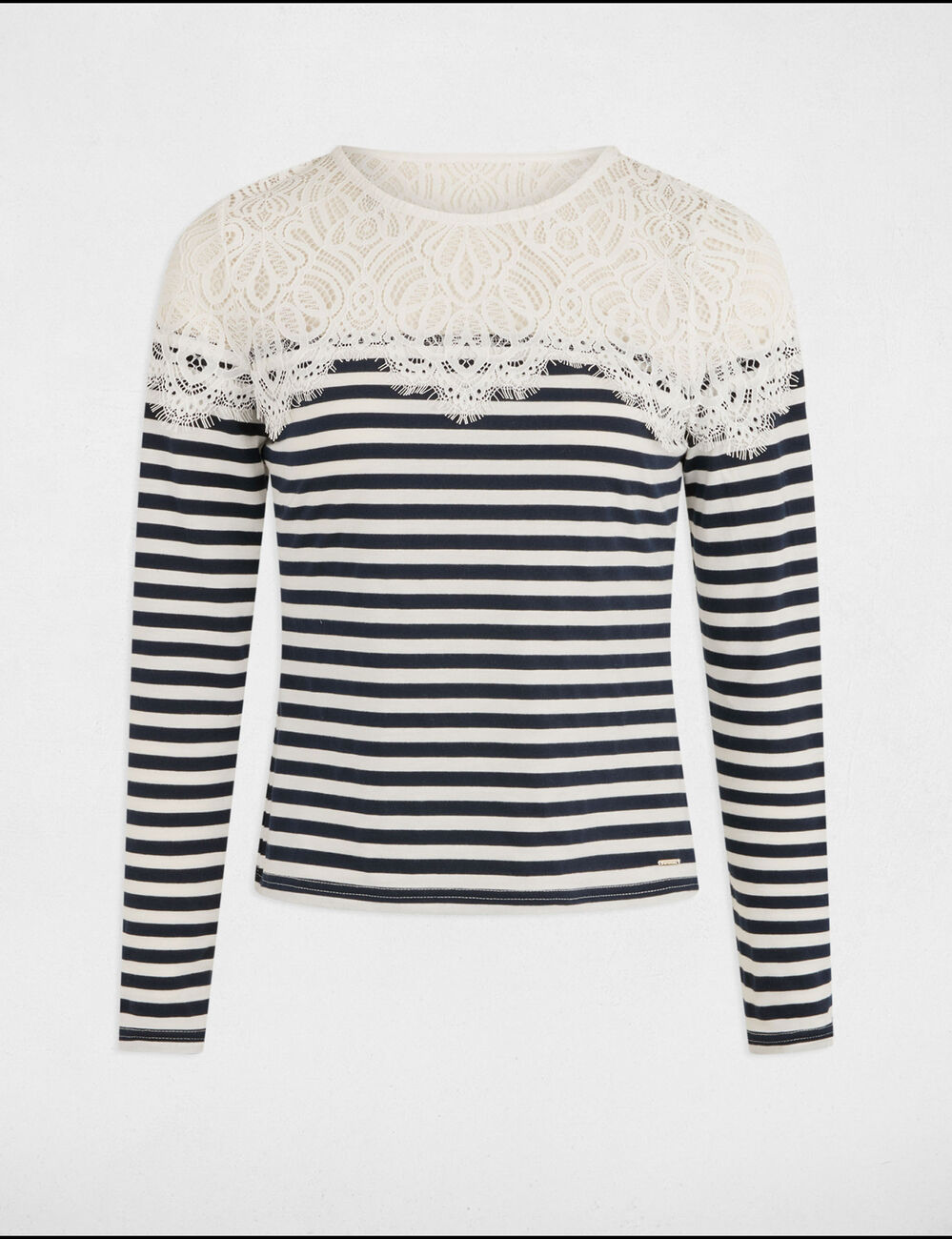 Gestreiftes Langarm-T-Shirt weiss damen