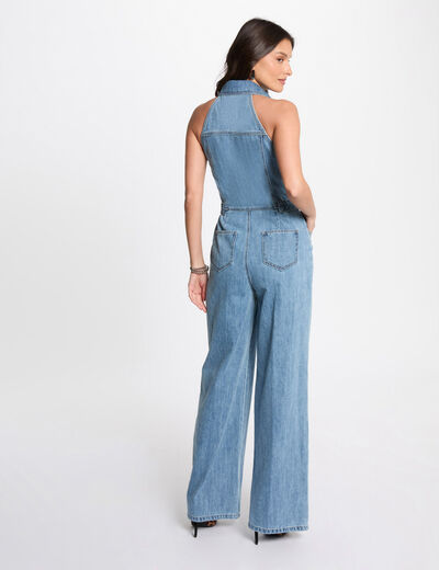 Combinaison longue en jean denim bleach femme