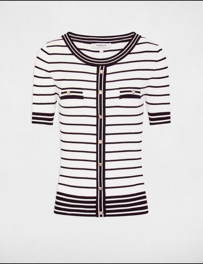 Kurzärmeliger, gestreifter Pullover weiss damen