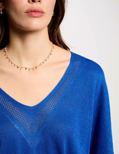 Kurzarm-Pullover mit V-Kragen elektrisch blau damen