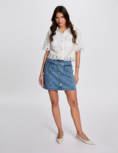 Jupe courte en jean denim stone femme