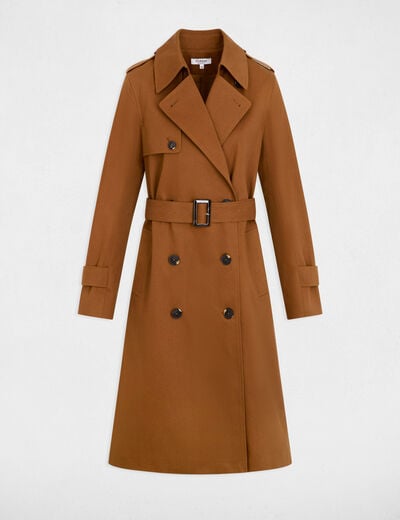 Langer Trenchcoat mit Reverskragen cognacbraun damen