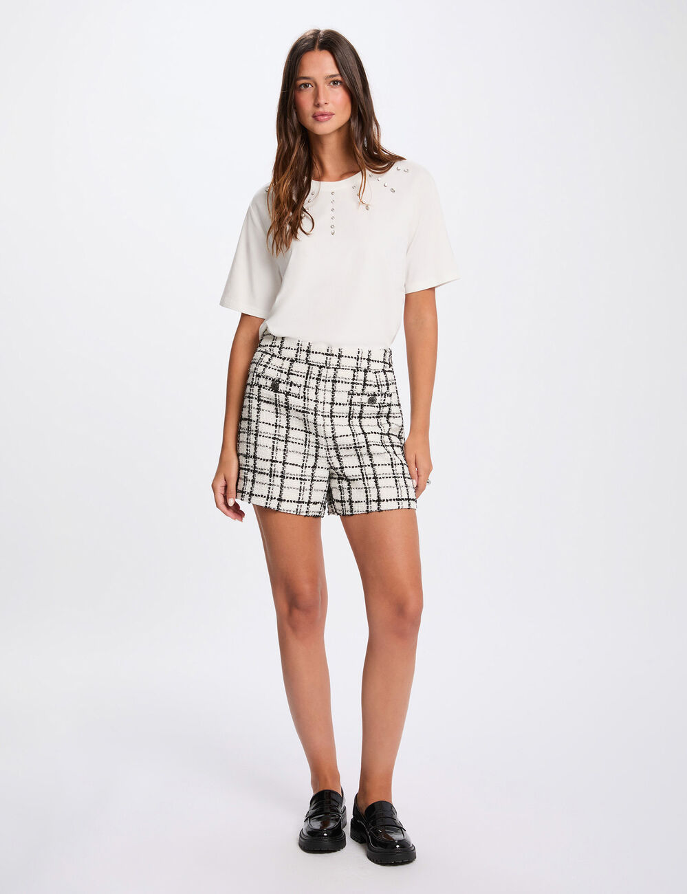 Hochgeschnittene Tweed-Shorts mehrfarbig damen