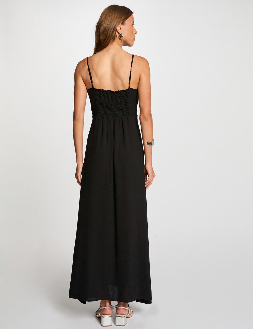 Langes gerades Kleid mit Schlitz schwarz damen