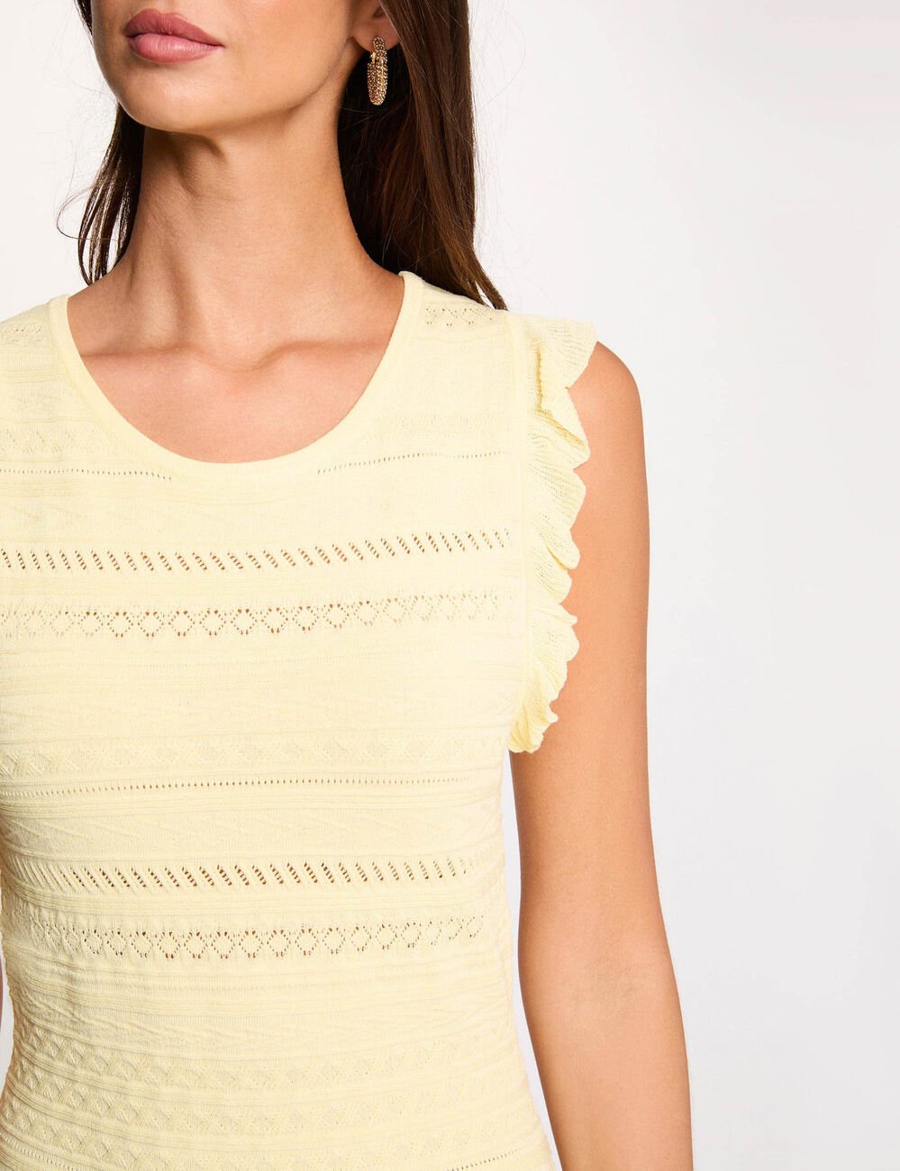 Robe tricot manches courtes jaune pastel femme