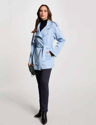 Trench court fluide bleu ciel femme