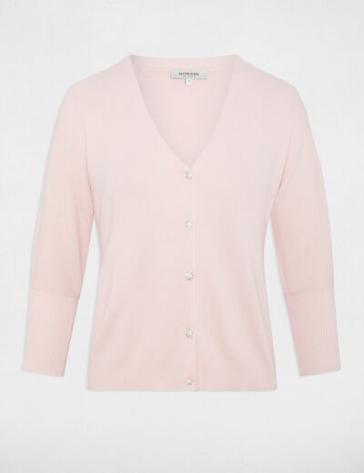 Gilet col en V manches longues rose clair femme