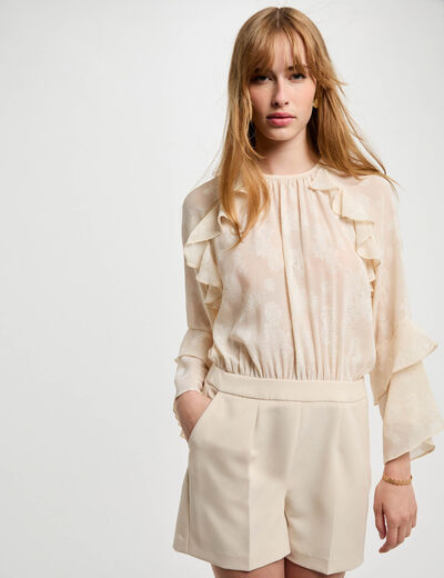 Combishort à volants creme femme