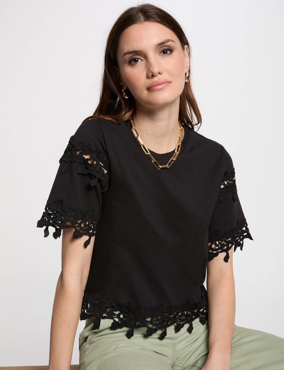 T-Shirt mit kurzen Ärmeln schwarz damen
