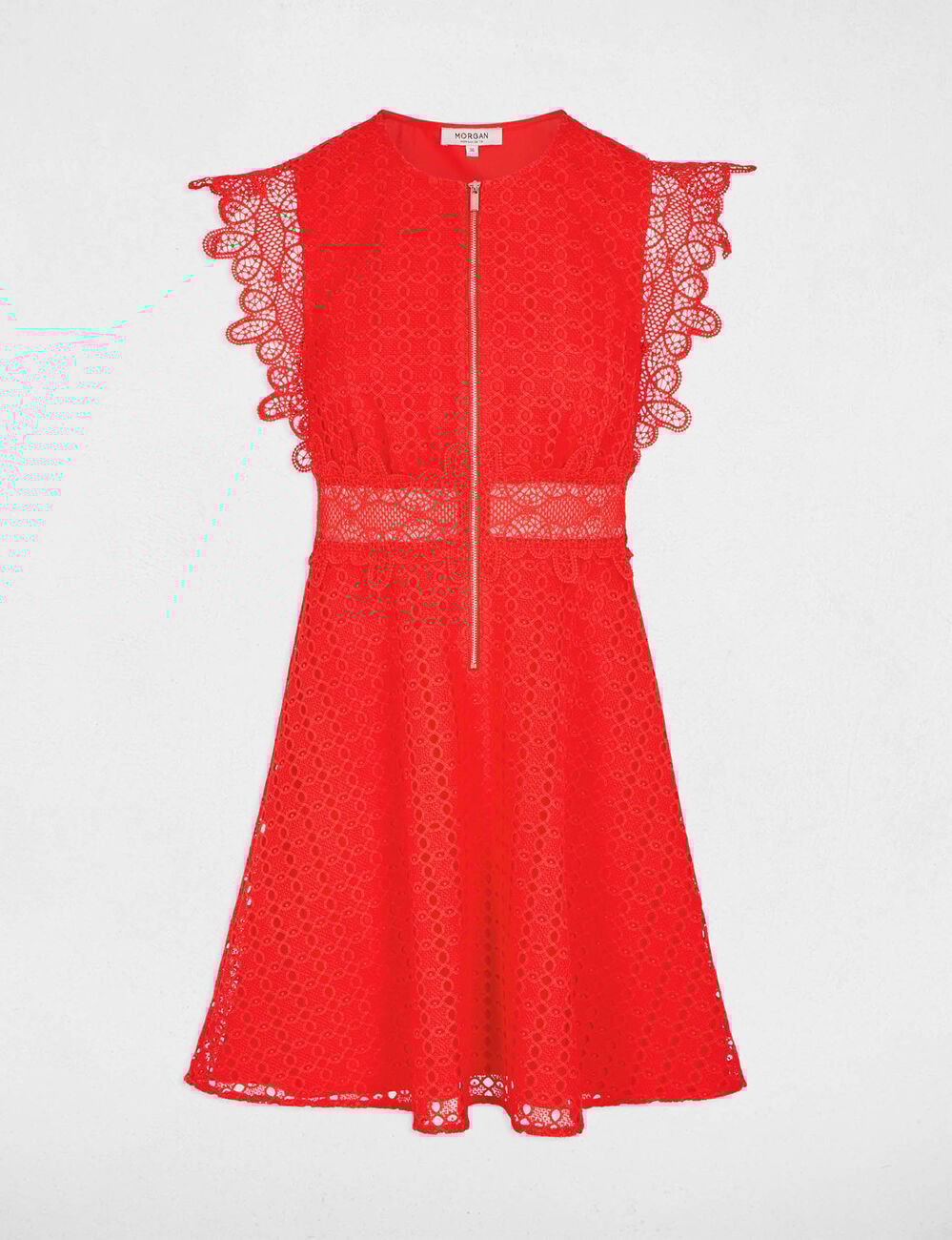 Kurzes ausgestelltes Kleid mit Spitze leuchtend rot damen