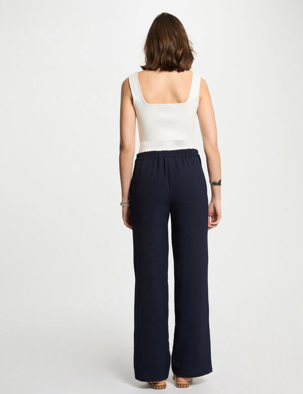 Pantalon large fluide bleu marine femme