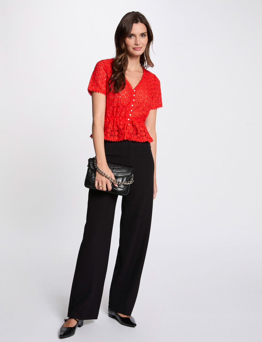 Kurzarm-T-Shirt aus Spitze orange damen