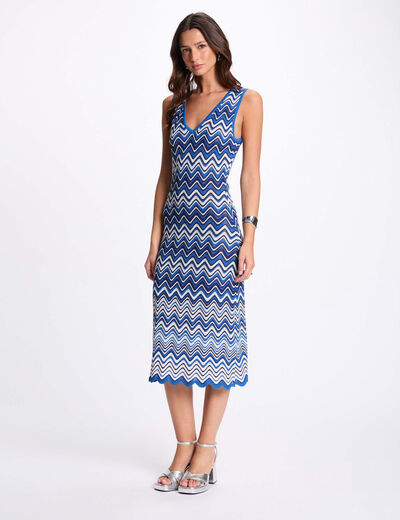 Robe tricot midi imprimée bleu electrique femme