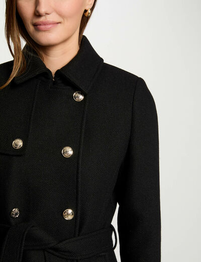 Manteau long ceinturé noir femme