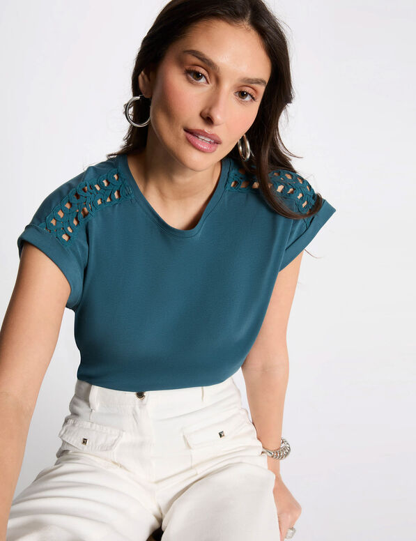 t shirt manches courtes bleu petrole femme T-shirt manches courtes bleu pétrole femme