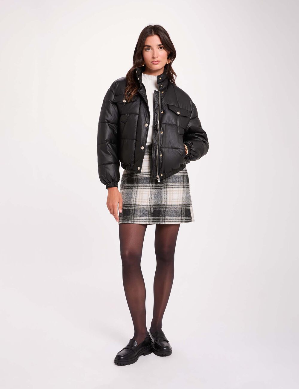 Steppjacke aus Kunstleder mit Stehkragen schwarz damen