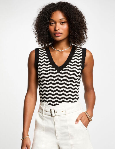 Top maille sans manches rayé noir femme
