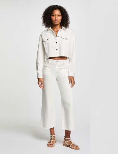 Jeans flare taille haute blanc femme