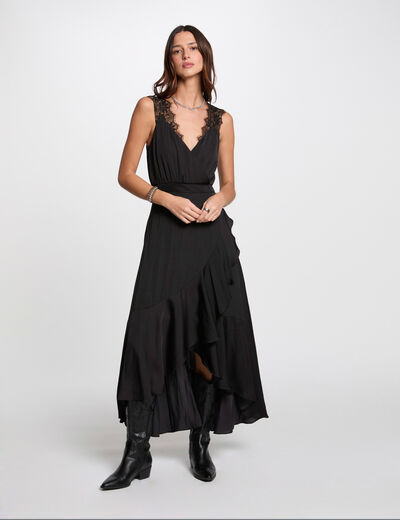 Robe longue droite fluide noir femme