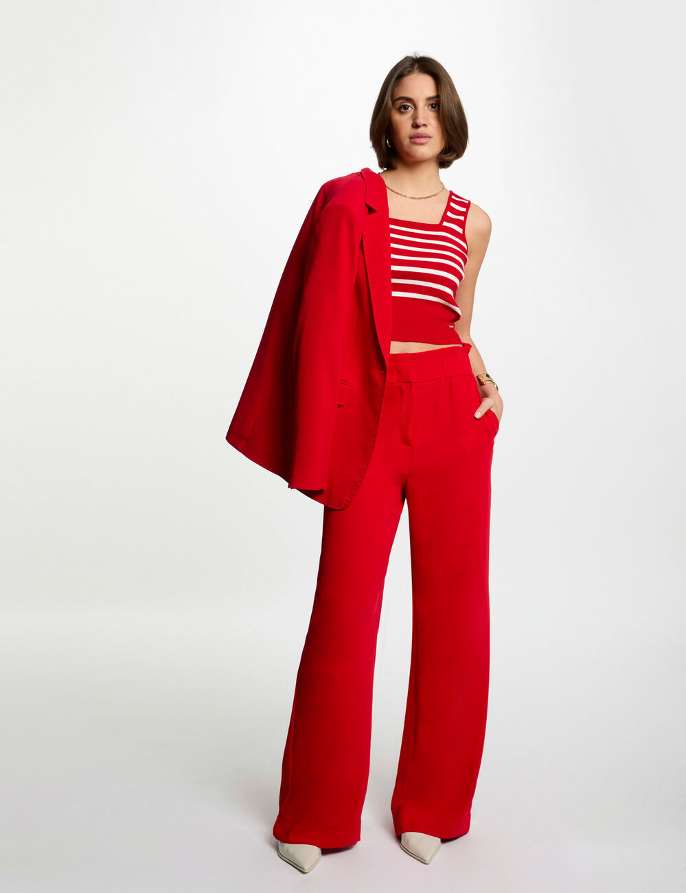 Top maille bretelles larges rouge femme
