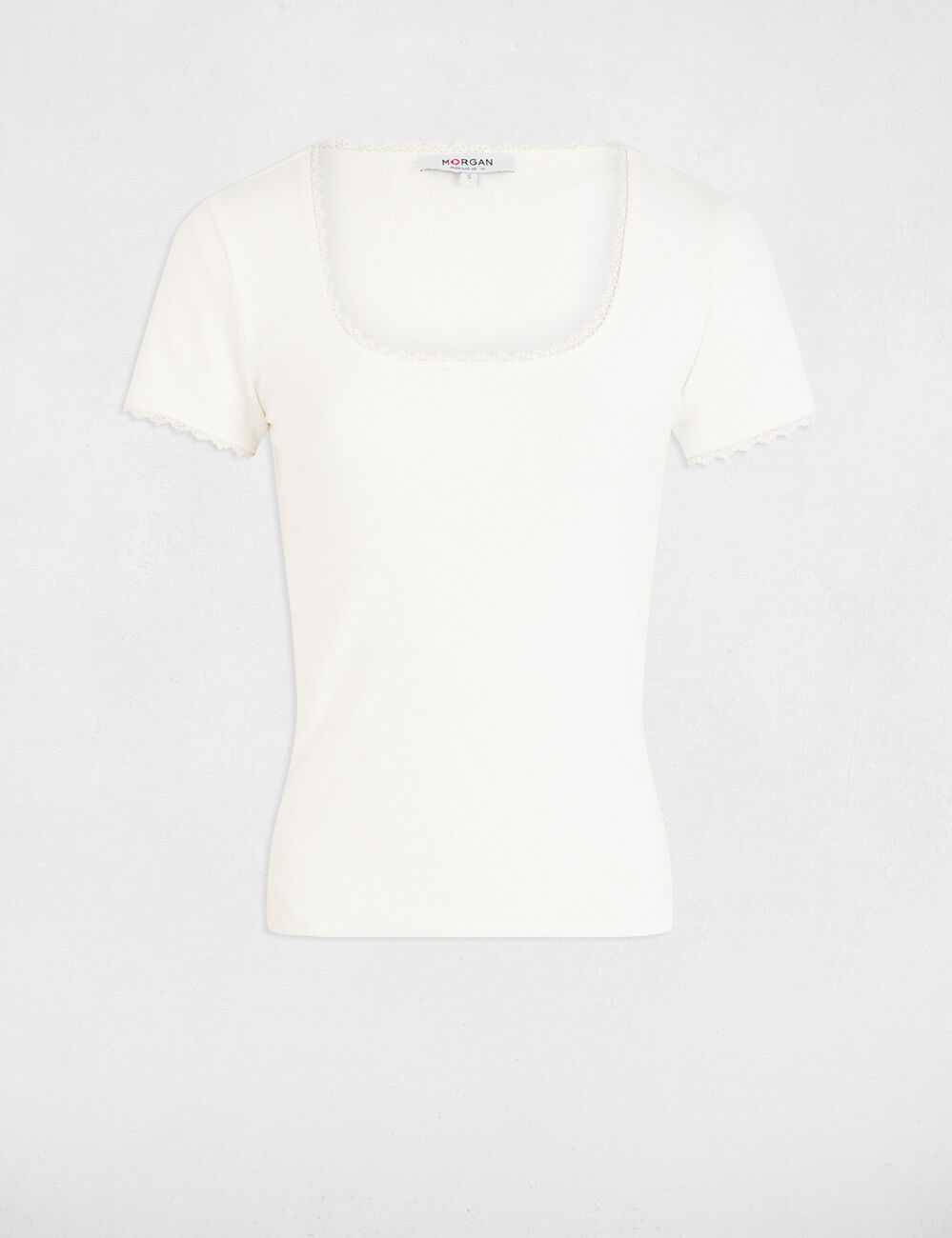 T-shirt manches courtes côtelé ivoire femme