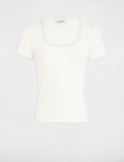 T-shirt manches courtes côtelé ivoire femme