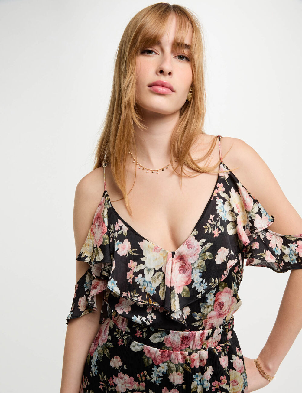 Top mit Print und Volants mehrfarbig damen