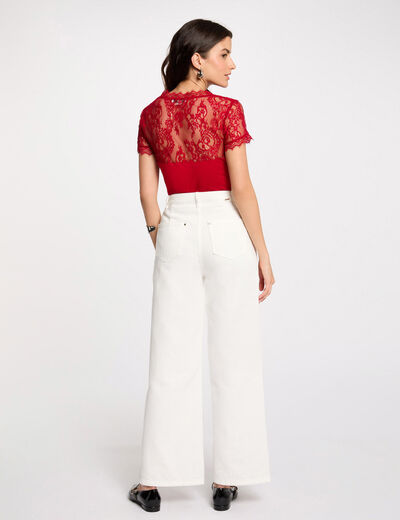 Kurzarmshirt mit Spitze rot damen