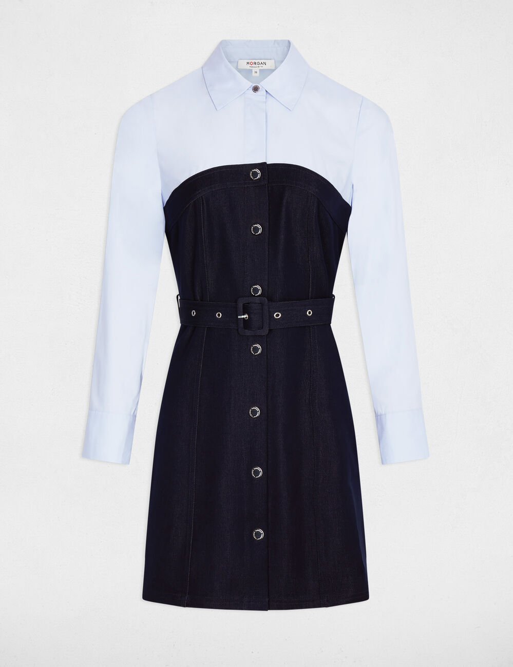 Robe courte effet 2-en-1 denim brut femme