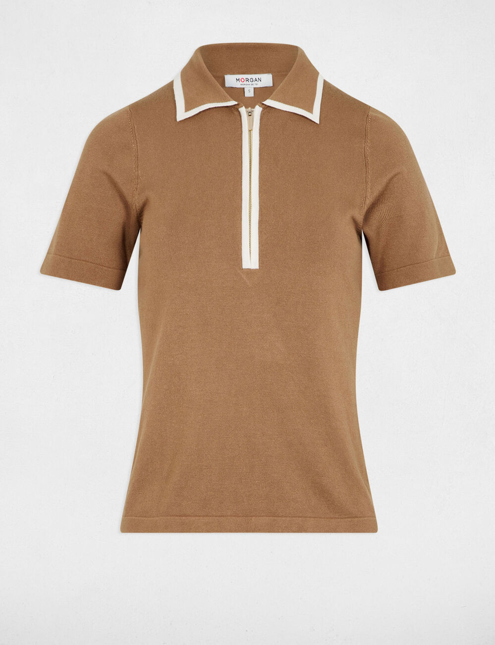 Poloshirt mit Reißverschluss sandfarben damen