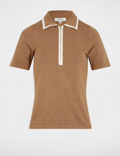 Poloshirt mit Reißverschluss sandfarben damen