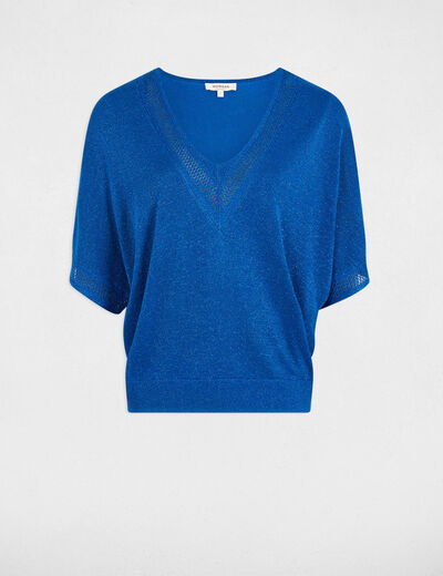 Kurzarm-Pullover mit V-Kragen elektrisch blau damen