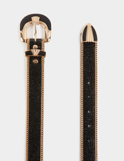 Ceinture avec strass et cha�nes noir femme