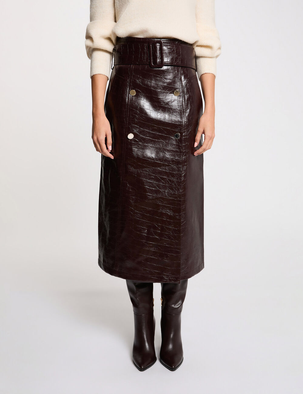 Langer Rock mit G&uuml;rtel pflaume damen