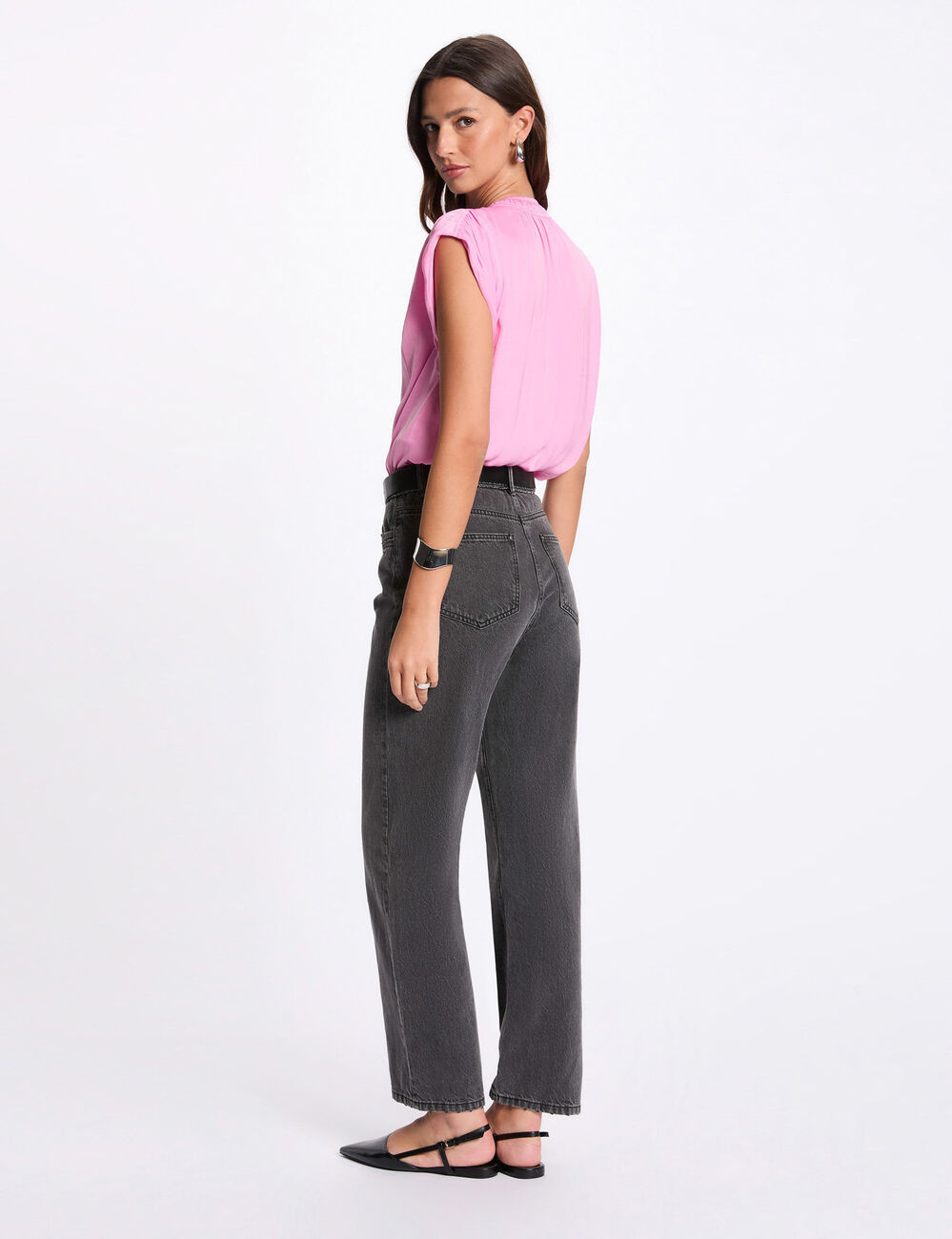 Kurzarm Satinbluse rosa damen