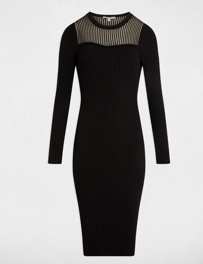 Robe longue ajourée noir femme