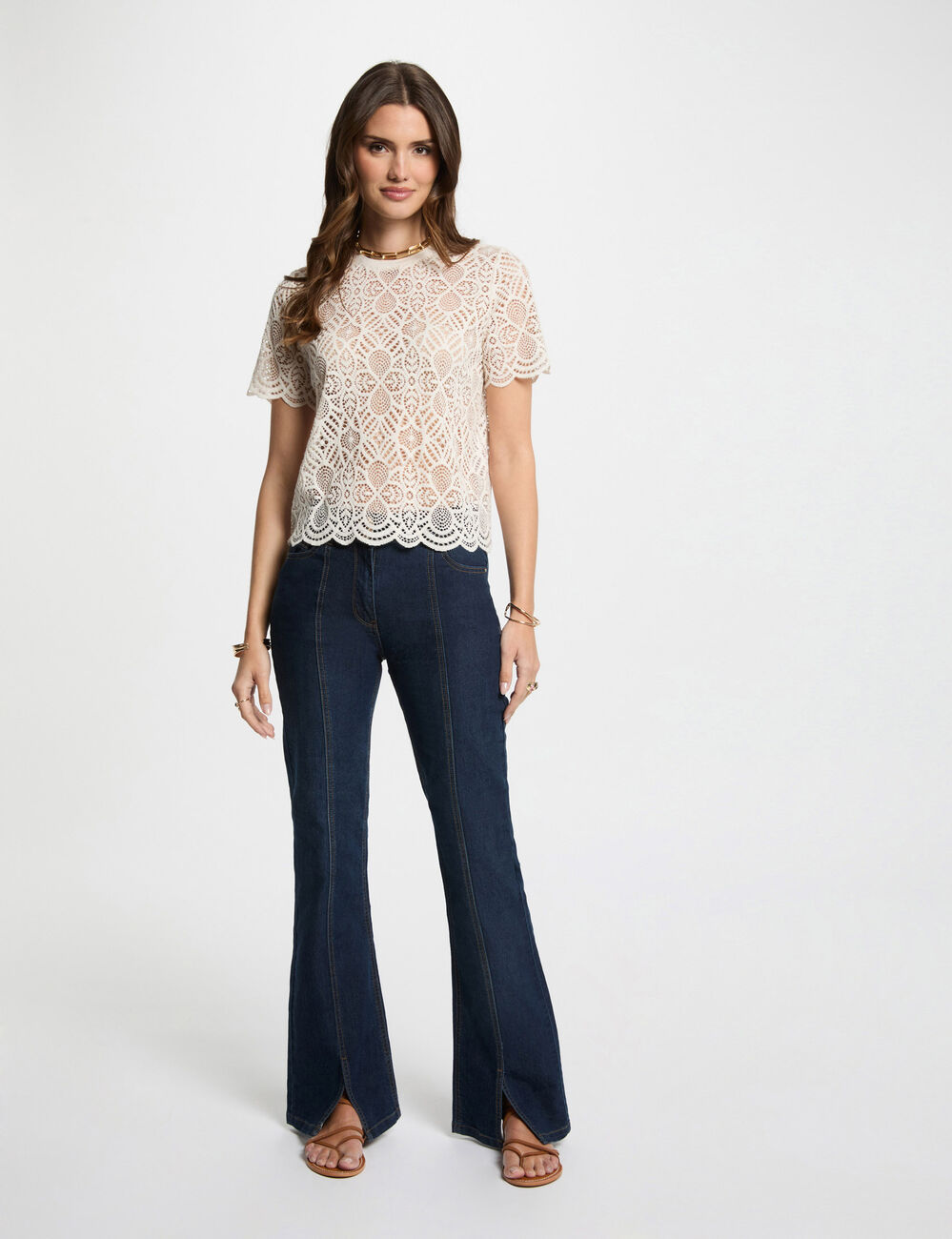 Jeans bootcut avec fentes denim brut femme