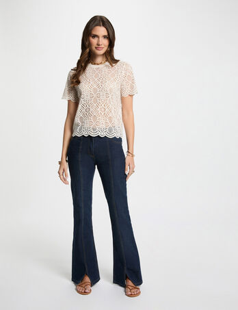Jeans bootcut avec fentes denim brut femme