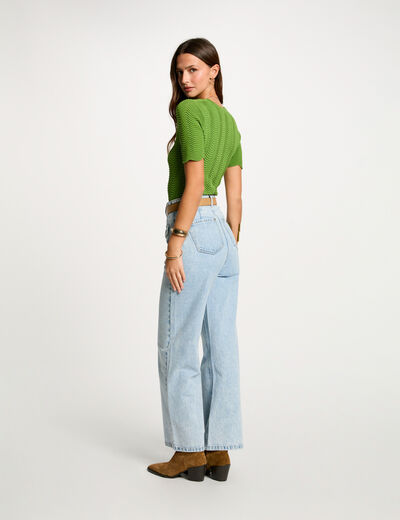 Jeans large taille haute denim bleach femme