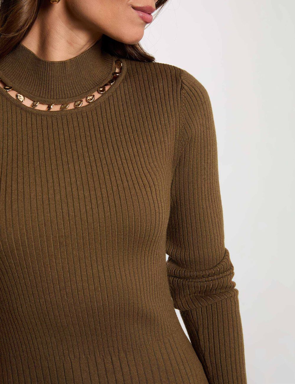 Strickkleid mit Stehkragen khakigr&uuml;n damen