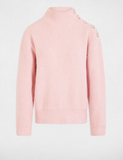 Pull manches longues avec boutons rose clair femme