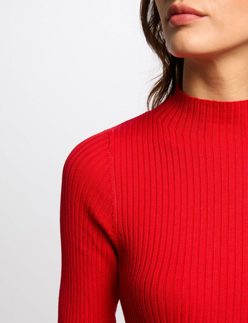 Pullover mit hohem Kragen, gerippt rot damen