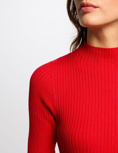 Pullover mit hohem Kragen, gerippt rot damen